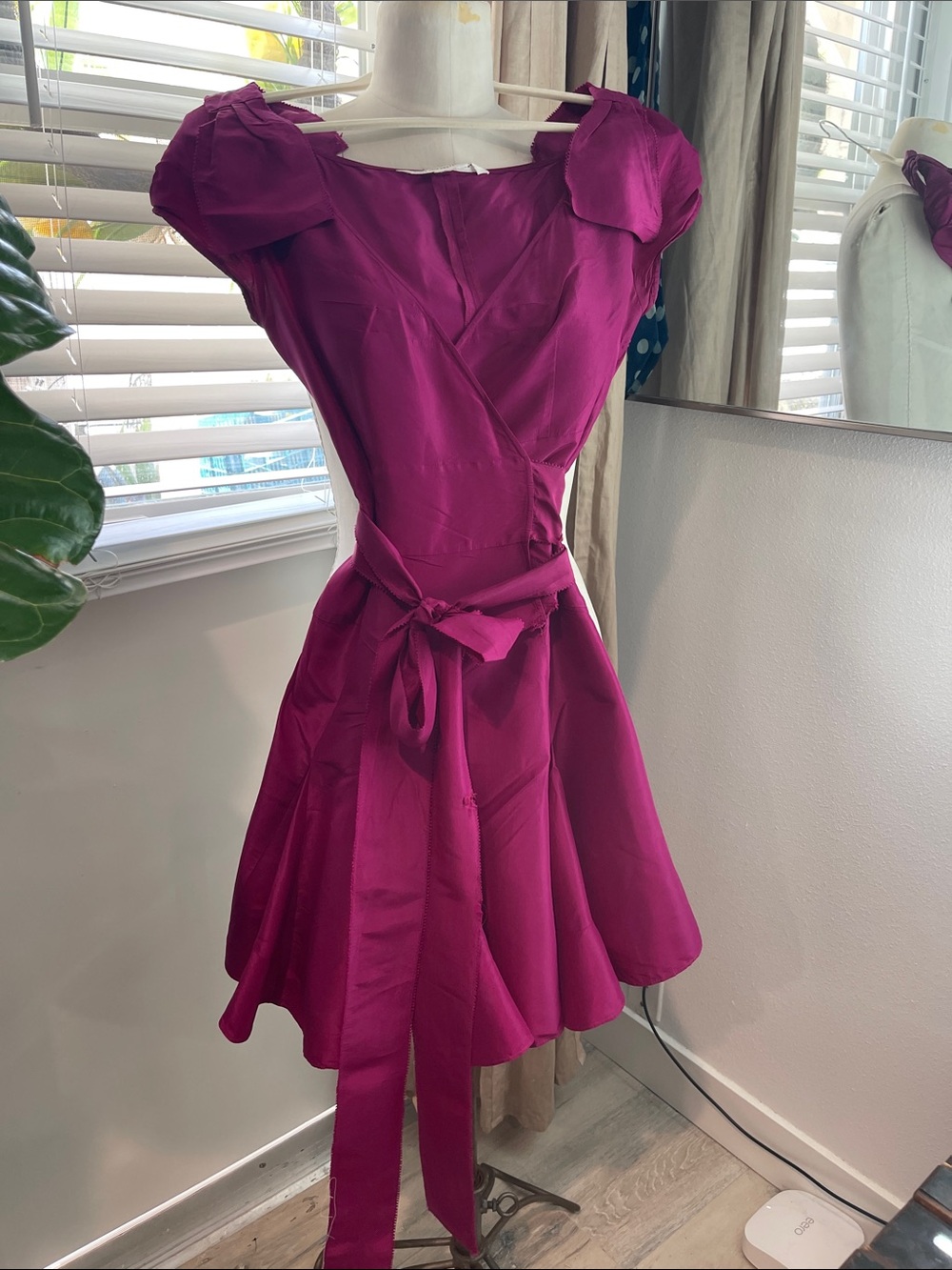 Diane Von Furstenberg Fuchsia Fit-and-Flare Wrap Dress with Drop Waist